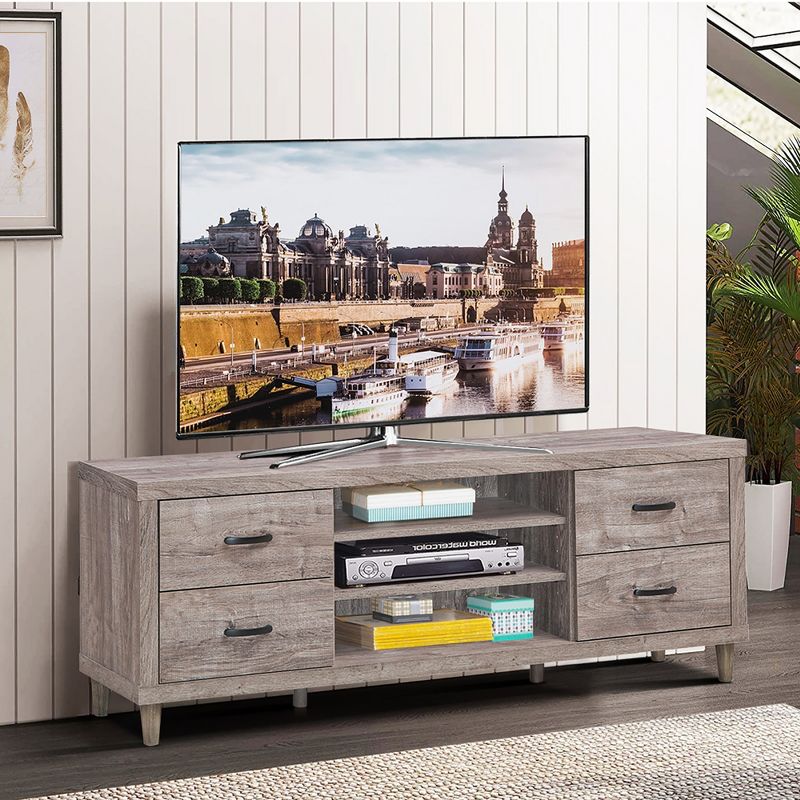 Costway TV Stand Entertainment Center Hold up to 65'' TV with Storage Shelves & 4 Drawers, 4 of 11