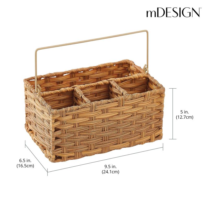 mDesign Plastic Woven Divided Cutlery Storage Organizer Caddy Tote, 3 of 9