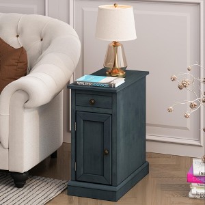 Racxily Antique Blue Accent Table, Solid Wood Veneer Side Table with Traditional Design - 1 of 4
