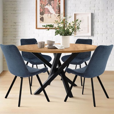 Robert+Kourtney 5-Piece Solid Black Round Dining Table Set with 4 Upholstered Dining Chairs with Black Legs for 4, Indoor Furniture - Maison Boucle