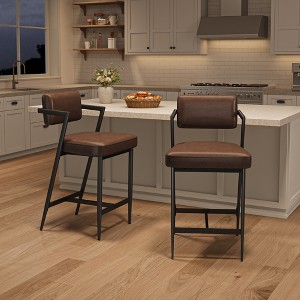 Garvee Bar Stools Set of 2, Tall Bar Chairs with Thick Cushion & Thickened Metal Legs, Upholstered Counter Height Bar Stools w/ Backrest and Footrest - 1 of 4