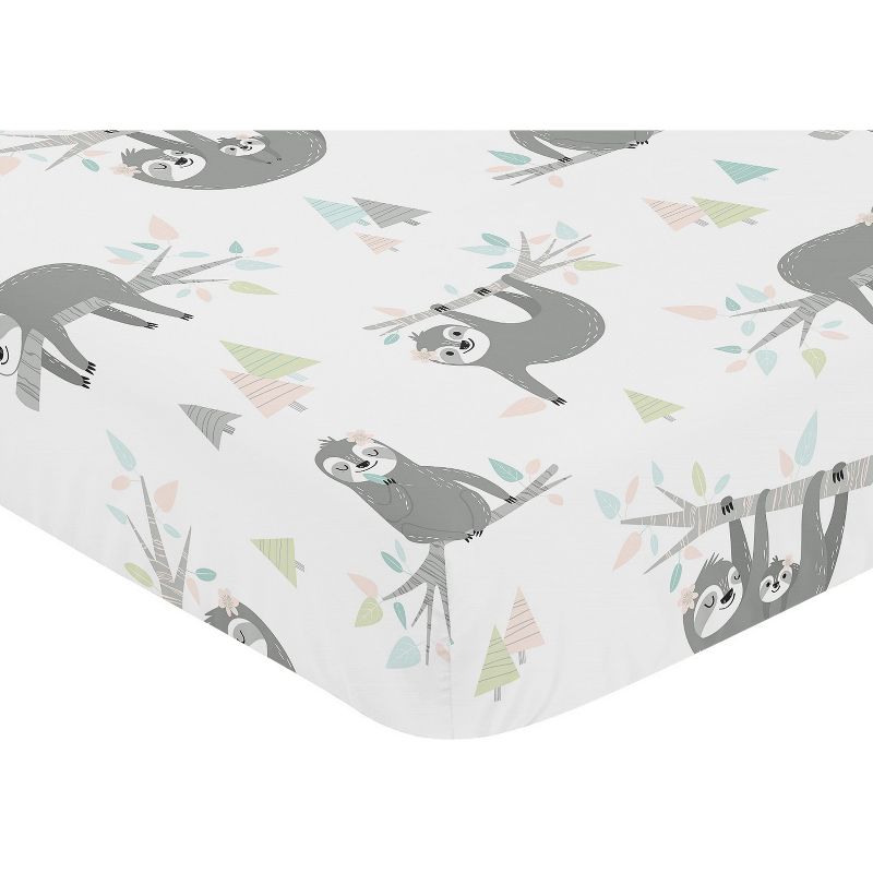 Sweet Jojo Designs Girl Baby Fitted Crib Sheet Sloth Pink Grey and White, 4 of 8