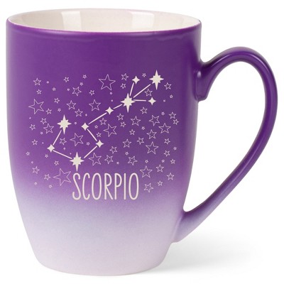 100 North Zodiac Design 10 Ounce Purple and White Two Toned Ombre, Comfortably Fits Your Hands, Ceramic Tea Coffee Cup Mug, Scorpio