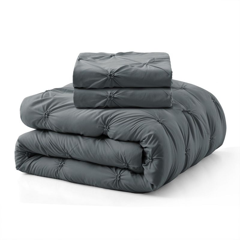 Peace Nest Pintuck Comforter Set, Bedding Set for All Season, Comforter and Pillowcases Set, Dark Gray, 2 of 7