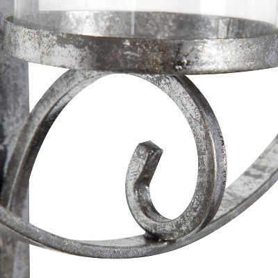 Glamorous Silver Metal Round Wall Candle Holder Sconce, 21.75"