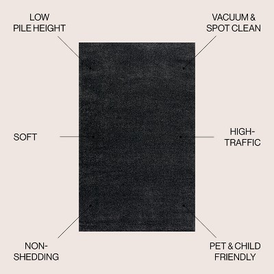 Haze Solid Black Synthetic Low-Pile Area Rug