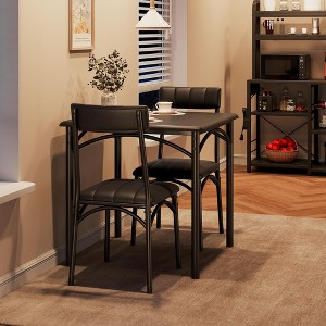 Dining Table Set for 2, 3-Piece, Square Table and 2 Upholstered Chairs, Fits Small Spaces/Apartments, Retro Gray/Rustic Brown/Black - 1 of 4