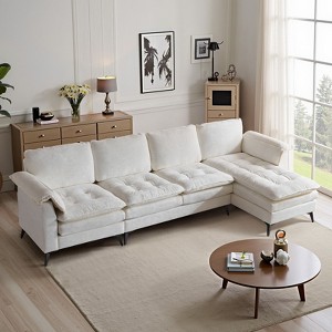 Karl Home |129.1  in. W Pillow Top Arm Double-layer Cushion Corduroy L-shaped Sectional Sofa in Beige - 1 of 1