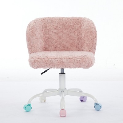 GlasFlength Task and Office Chairs Modern Plush Swivel Chair with Ergonomic Support Simple Design for Home Office, Pink, 21.5"*22.5"*31.9"