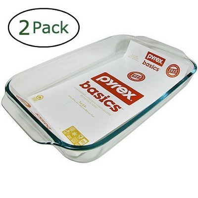 Pyrex Basics 2 Quart Glass Oblong Baking Dish, Clear 7 x 11 inch (Pack of 2)