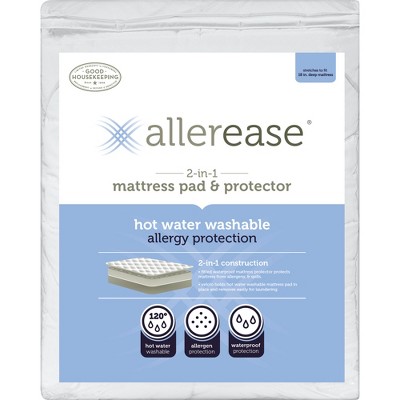 AllerEase 2-in-1 Waterproof Allergy Protection Mattress Pad-White (Twin)