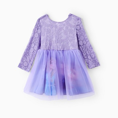 PATPAT Disney Frozen Toddler Girl Ipc Elsa Lace Bowknot Mesh Long-sleeve Dress