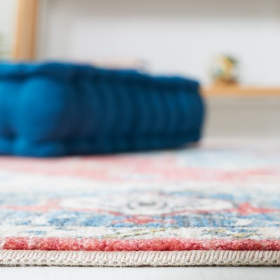 Vintage Red and Blue Rectangular Synthetic Area Rug