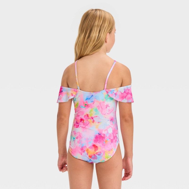 Girls' 'Flower Daydream' Floral Printed One Piece Swimsuit - Cat & Jack™ White/Pink, 4 of 5