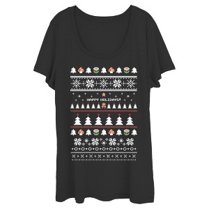 Women's Nintendo Ugly Mario Holiday Sweater Scoop Neck - 1 of 3