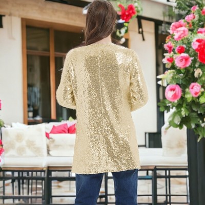 Женские кардиганы Anna-Kaci Women's Sequin Fashion Jacket Open Front Coat Blazer Party Cocktail Outerwear Cardigan- Medium, Gold — фото 5