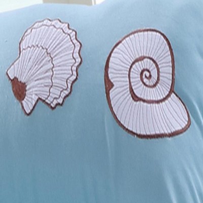 Coastal Blue Embroidered Cotton Pillow Set