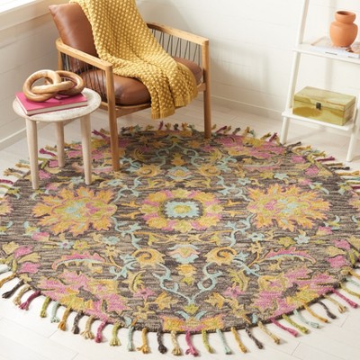 Country Casual Floral Hand-Tufted Round Wool Rug, Multicolor 6'