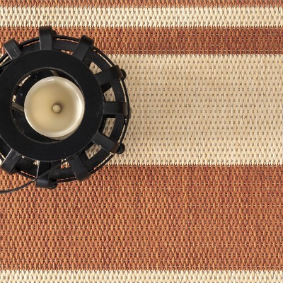 Terracotta Stripe Square Synthetic 64" Easy-Care Outdoor Rug