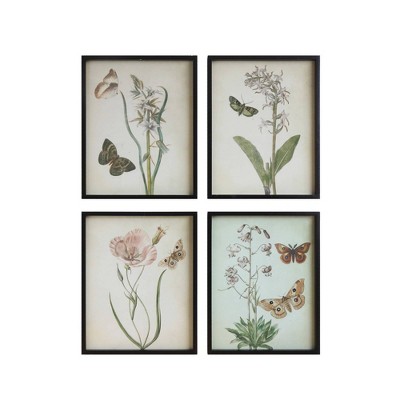 19" x 23.5" (Set of 4) Designs Flowers and Butterflies Decorative Framed Wall Art - 3R Studios