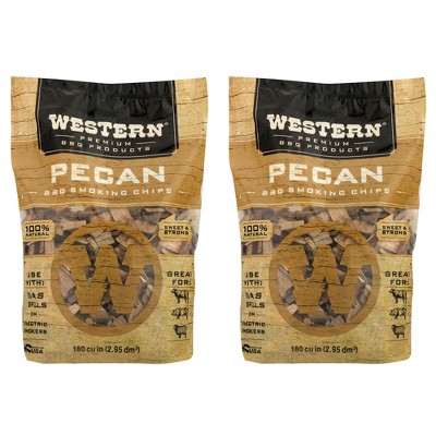 Western BBQ 78076 180 cu in. Premium Pecan Wood BBQ Charcoal Propane Grill/Smoker Cooking Chips (2 Pack)
