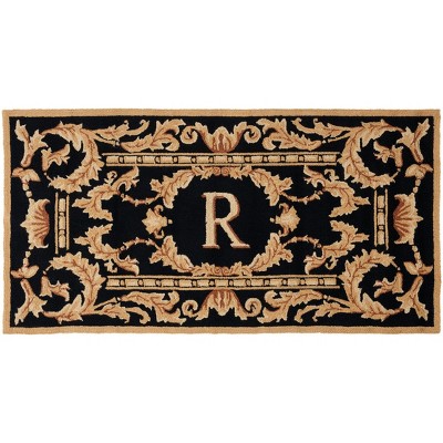 Monogram MON219 Hand Hooked Outdoor Door Mat - Black - 2'6"x4' - Safavieh