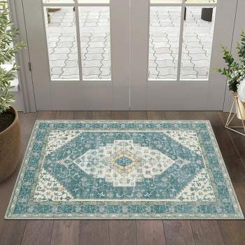 Whizmax 2x3''Boho Traditional Washable Area Rug, Foldable Non-Shedding Floor Mat with Low Pile Non-Slip Rubber Backing,Gray-Green