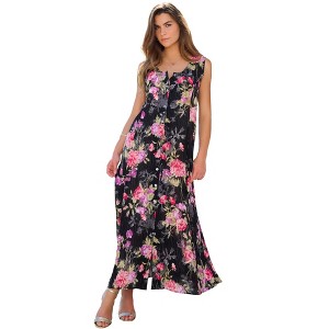 Roaman's Plus Size Sleveless Hand-Crinkled Button-Front A-Line Maxi – Curvy Breezy Dress - 1 of 4