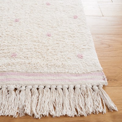 Ivory and Pink Hand-Knotted Washable Square Rug