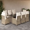 vidaXL 9 Piece Patio Dining Set with Cushions - Beige Poly Rattan, Reclining Chairs, Glass Tabletop, Outdoor Furniture for Garden/Backyard - 2 of 4