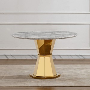 46" Round Marble Dining Table,High Gloss Faux Marble Top,Stainless Steel Base for Dining Room and Kitchen - Maison Boucle - 1 of 4