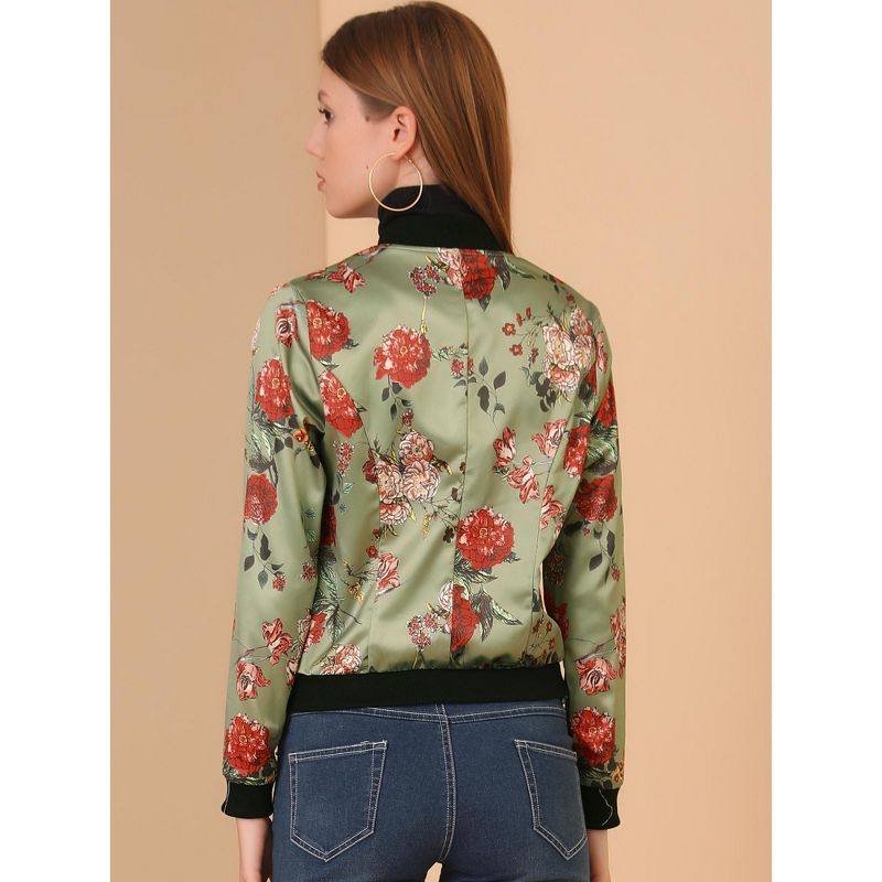 Allegra K Women's Stand Collar Floral Prints Zip Up Lightweight Short Jacket, 6 of 8