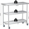 Nasitip Silver Stainless Steel Work Table with 3 Shelves and Optional Wheels, Commercial Prep Table for Kitchen, Garage, Restaurant - 3 of 4
