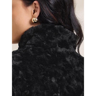 INSPIRE CHIC Women's Faux Fur Lapel Warm Overcoat with Pockets Winter Fluffy Jacket Small Black — фото 5