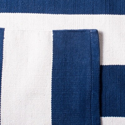 Navy and Ivory 10' x 14' Handmade Cotton Flat Woven Rug