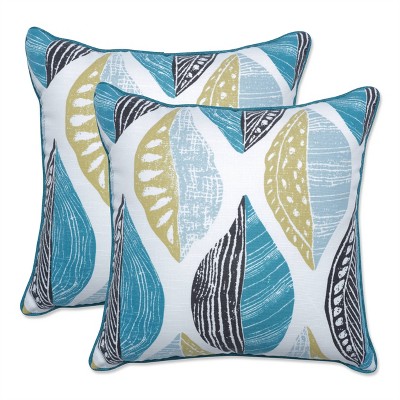 Pillow Perfect Set of 2 Leaf Block 16.5" Outdoor/Indoor Throw Pillow Teal/Citron