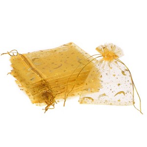 Unique Bargains Moon Star Printed Drawstring Mini Gift Candy Christmas Organza Bags 50 Pcs - 1 of 4