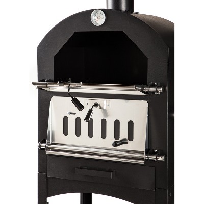 Black Steel Outdoor Charcoal Grill and Oven with Wheels