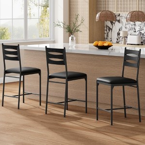 Bar Stools Set of 2/4, Faux Leather Bar Chair with Back, Thick Cushion, Upholstered Counter Height Bar Stools with Footrest for Kitchen Island - 1 of 4