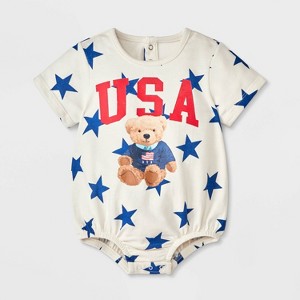 Baby Americana USA Teddy Bear Romper - Blue - 1 of 4