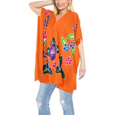 LA LEELA Women's Summer Holiday Beachwear Oversized Swim Suit Loose Party Bathing Suit Cover Ups 1X-2X Orange, Floral
