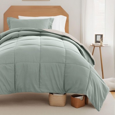 Becky Cameron 8PC Bedding Bundle, Reversible Comforter, Solid Sheet Set, Pillows & Laundry Bag - Becky Cameron, Stone / Light Gray, Twin Extra Long — фото 3
