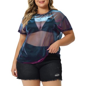 Agnes Orinda Women's Plus Size Concert Carnival Drop Shoulder Sheer Mesh Top - 1 of 4