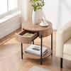 Round End Table with Drawer Farmhouse Side Table Wood Circle End Tables Small Bedside Table Metal Frame Nightstand - 3 of 4