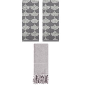 REGALWOVEN 3 Packs Cotton Geometric and Solid Absorbent Soft Hand Towel for Bathroom Kitchen - 1 of 4