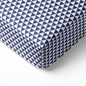 Bacati - Navy Triangles Muslin 100 percent Cotton Universal Baby US Standard Crib or Toddler Bed Fitted Sheet - 1 of 4