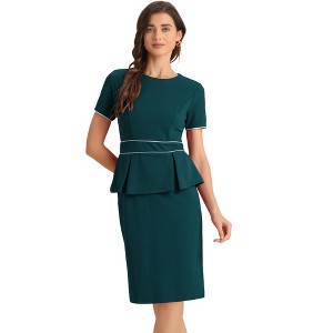 INSPIRE CHIC Women's Crew Neck Short Sleeve Business Elegant Office Peplum Sheath Dresses - 1 of 4