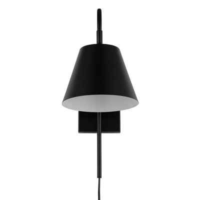 Rhoeva Black Metal Plug-In Wall Sconce with Tapered Shade