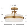 Possini Euro Design Bregman 13" Mid Century Modern Semi Flush-Mount Ceiling Light Fixture Kitchen Foyer Hallway Drum Brass Finish White Stone Glass - 4 of 4