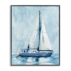 Stupell Industries Nautical Blue Sailboat Tranquil Coastal Water Watercolor Painting Black Framed Giclee Art - 1 of 4